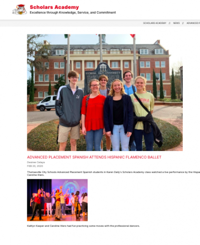 <br><p style="text-align:left">Thomasville City Schools Advanced Placement Spanish students in Karen Daily's Scholars Academy - Florida, February 4, 2020</p>