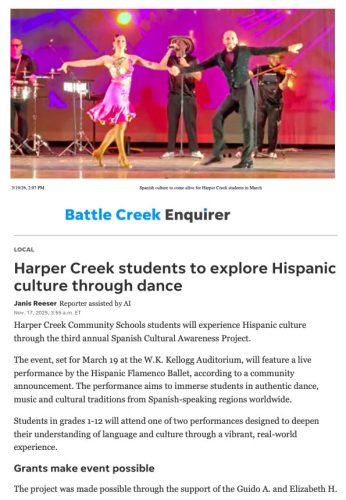 <br><p>19/03/2026, Harper Creek students to explore Hispanic culture through dance</p>
